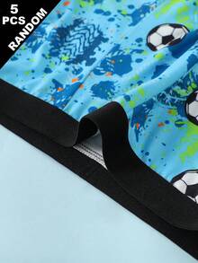 SHEIN Random 5pcs Teen Boy Football, Rugby, Basketball Print Boxer Briefs Autumn Fall - Multicolor - View 5