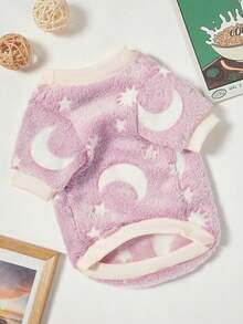 PETSIN 1 Pc Pet Pink Star & Moon Flannel Print Luminous Fleece Thick Warm Crew Neck Sweatshirt For Dogs, Autumn/Winter - Multicolor - View 5