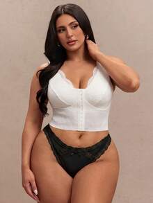 SHEIN BAE 1 件大码女式蕾丝拼布丁字裤 - 黑色 - 查看 3