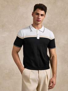 Courvante Men's Slim Fit Short Sleeve Colorblock Striped Knit Polo Shirt - Multicolor - View 5