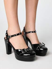 ROMWE Grunge Punk Gorgeous Outdoor Cute Beautiful Casual Bare Feet Comfortable Ladies High Heel Platform Sandals - Black - View 1