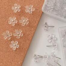30Pcs/50Pcs/100Pcs Transparent Flower Shaped Push Pins, Five-Petal Flower Design Office Decorative Thumbtacks, Plum Blossom Shape Pins, Back To School Supplies - Multicolor - View 4
