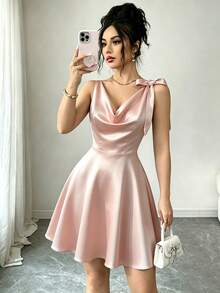 Elenzga Neues ärmelloses Kleid mit Schleifenträger Design, eleganter und jugendlicher Stil - Pink - Übersicht 3