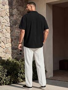 EASEVO Woven Casual Short Sleeve Shirt (Plus Size), Vacation, Father's Day Gifts - Black - View 2