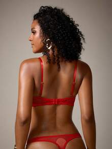DreamPoppy 1 Set Women's Solid Color Lace Comfortable Lingerie Set - Red - View 2