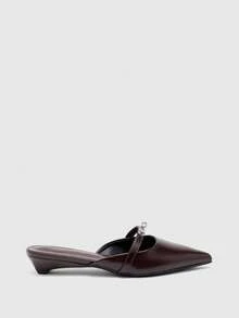 CUCCOO BIZCHIC Women's Pointed Small Slope Heel Brown Metal Buckle Women's Mules Shoes Mules Shoes Simple Commuting Backless Women's Shoes Suitable For Work Fall Shoes - Horse Oil Second Generation Coffee 4 # - View 5