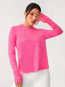SHEIN 拇指孔連帽長袖運動T恤 - 熱帶粉紅色 - 查看 4