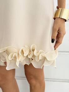 Easowa Round Neck 3D Lace Hem Sleeveless A-Line Dress Casual French Relaxed Elegant Commuter Old Money Style Summer Women's Brunch Tea Party Beige - White - View 8