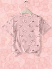 HELLO KITTY AND FRIENDS | SHEIN 少女字母與卡通圖案圓領短袖T恤 少女動漫印花休閒圓領短袖T恤 可愛風童裝上衣 - 白色 - 查看 2