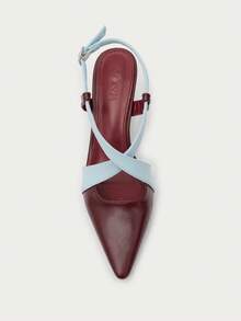Nöista Pointed Slingback Pump With Contrasting Straps, Elegant Kitten Heel And Modern Colour-Block Design For A Refined Look. - blue-red - View 4