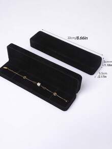 Velvet Jewelry Box, Long Chain Ring Box, Pearl Necklace Storage Case, Gift Box For Earrings Pendant, Portable Flannel Jewelry Packaging Box - Black - View 3