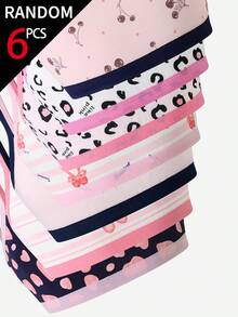 SHEIN Genkimix Kids 【6件隨機款】青少年女孩棉質內衣與抹胸背心，愛心豹紋條紋蝴蝶結蝴蝶冬季款 - 彩色 - 查看 5