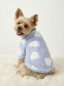 PETSIN 1 Pc Pet Dog Blue Heart Print Plush Thick Warm Crew Neck Sweatshirt For Autumn/Winter - Multicolor - View 6