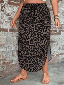 Comfylo Falda de Talla Grande con Estampado de Leopardo, Estilo Minimalista Casual, Adecuada para el Verano - Multicolor - Ver 5