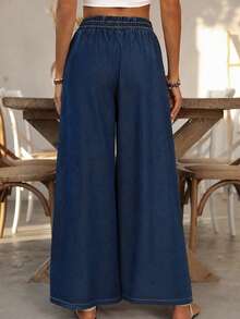 EMERY ROSE Celana Jeans Denim Kasual dengan Potongan Lebar dan Model Washed - Dark Wash - View 3