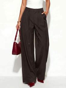 Normani Women's Casual Versatile Commute Solid Color Long Pants Teachers' Day Business Business Office Dark Brown Autumn - Coffee Brown - View 4