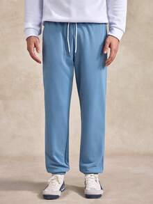 Celana Jogging Kasual Pria Warna Polos dengan Tali Serut di Pinggang dan Saku - Baby Blue - View 1