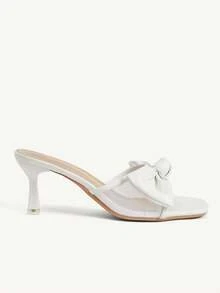 CUCCOO CHICEST 甜美大蝴蝶結白色網布方頭細跟通勤高跟涼鞋 - 白色 - 查看 3