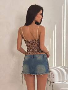 SHEIN ICON Top de tirantes Y2K con encaje contrastante y fruncido - Marrón - Ver 2