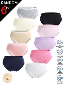 [6pcs Random Assortment]All-Season Basic Solid Color Pure Cotton Skin-Friendly Comfortable Women's & Girls' Boxer Briefs - Multicolor - View 3