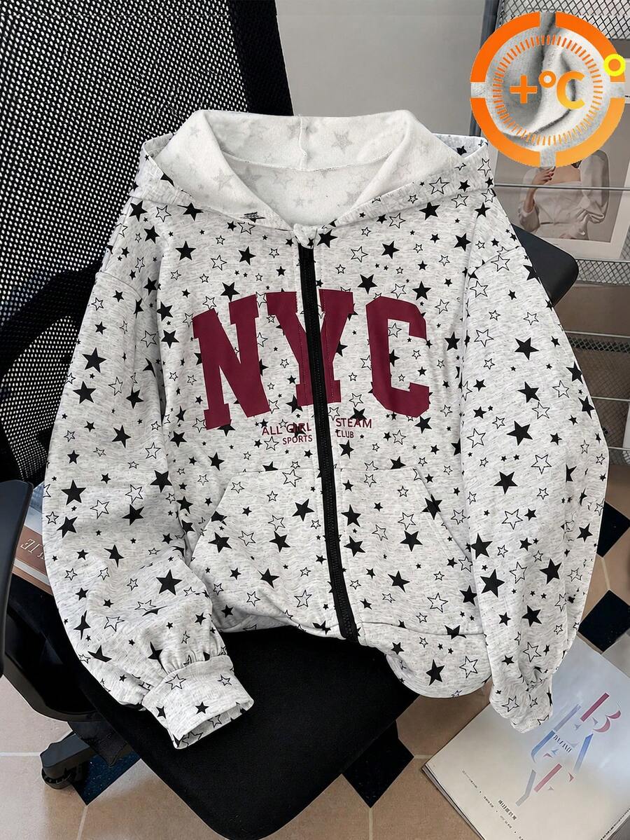 SHEIN جاكيت سويت شيرت مفتوح من الأمام بأسلوب كوري فضفاض بقصة عادية متعدد الاستخدامات كاجوال للفتيات المراهقات للعودة إلى المدرسة - رمادي - مشاهدة 1