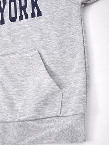 SHEIN Tween Boy Letter Print Long Sleeve Zip-Up Hooded Sweatshirt - Light Grey - View 4