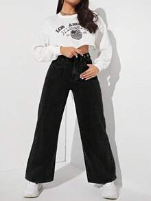 Jeanoix Plus Size Women's Button Casual Versatile Daily Wear Jeans - Black - View 4