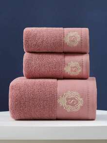 Embroidered Crown Cotton Towel & Bath Towel Set, Ultra Soft Absorbent Daily Essentials For Bathroom Gym Hotel, Holiday Gift For Christmas Halloween Thanksgiving - Multicolor - View 1