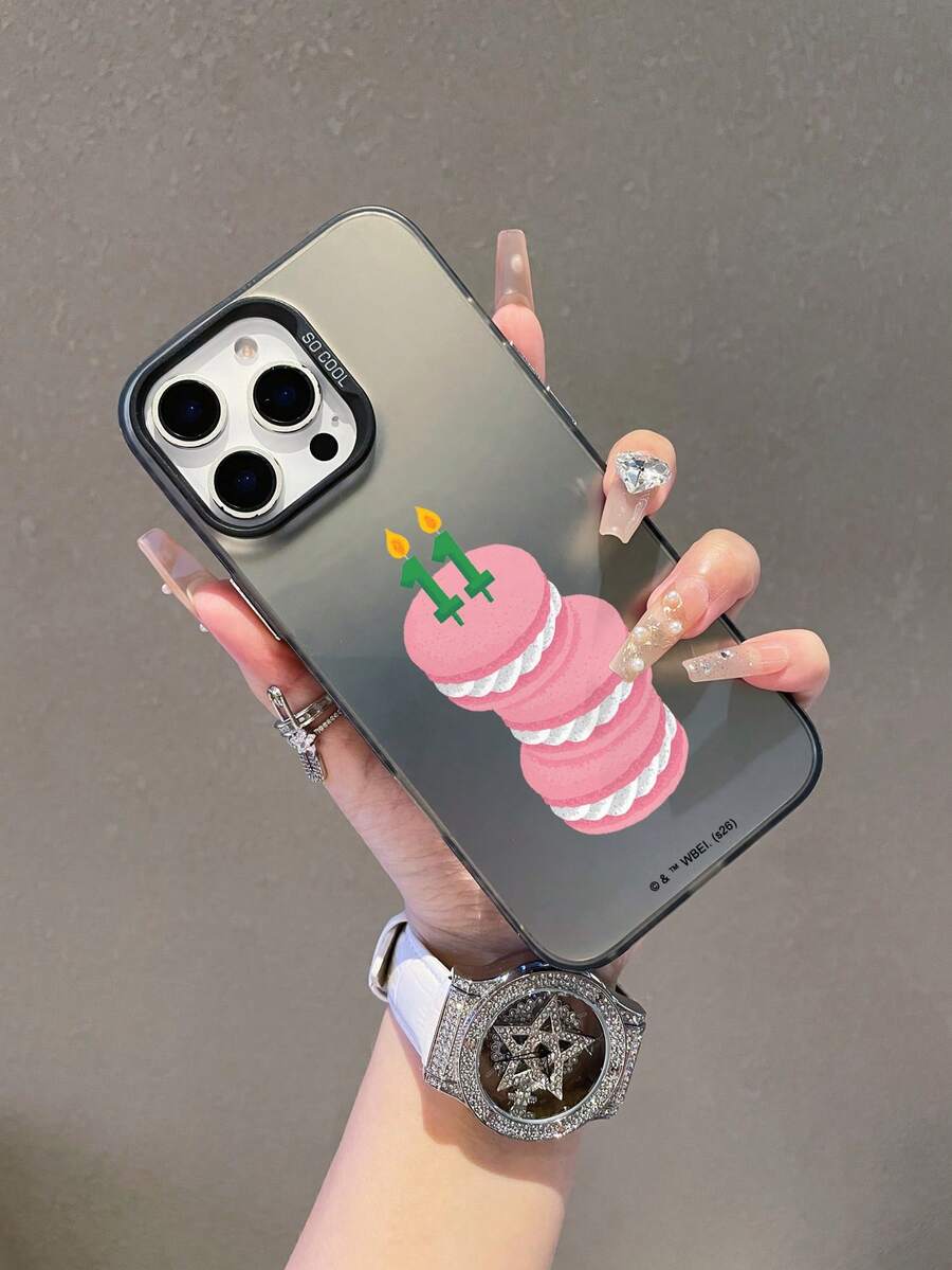 HARRY POTTER X SHEIN Harry Potter 粉色蛋糕圖案黑色防摔抗震手機殼,適用 iPhone 13/14/15/15 Pro/16/16 Pro/17 Pro,熱門流行款 - 彩色 - 查看 1