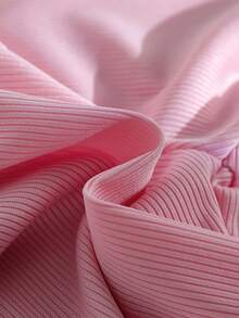 SHEIN Playful Pals 2件組女嬰春秋米色與粉色甜美溫柔風 3D針織蝴蝶結滿版印花圓領長袖上衣與直條紋修身長褲套裝，寬鬆舒適，適合日常穿著、戶外玩耍、家庭聚會、1歲生日派對、拍照 - 粉色 - 查看 4