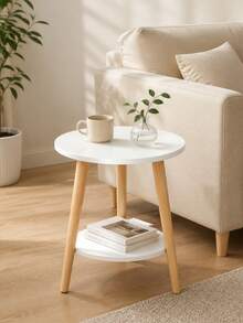 2-Tier Round Side Table / Nightstand – Modern White End Table For Living Room And Bedroom – Easy To Assemble - White - View 5