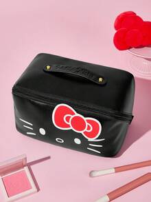 HELLO KITTY AND FRIENDS | SHEIN 1個大容量PU皮革化妝包，3D蝴蝶結裝飾便攜式盥洗用品收納袋，可愛化妝收納包，適合女性與女孩 - 彩色 - 查看 4
