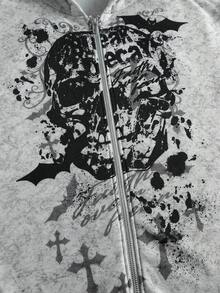 ROMWE MEN Goth 男士深色骷髏圖案連帽衛衣 - 藏蓝色 - 查看 5