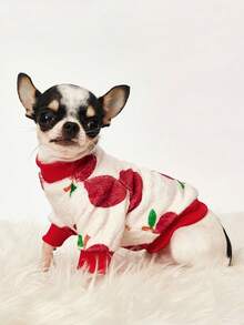 PETSIN 1 Pc Red Apple Print Flannel Sweatshirt For Autumn And Winter, Thick And Warm Pet Clothing - Multicolor - View 10