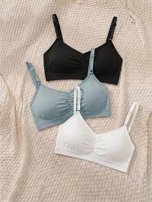 SHEIN MOD 3pack Plain Ruched Bralette Set - Multicolor - View 3