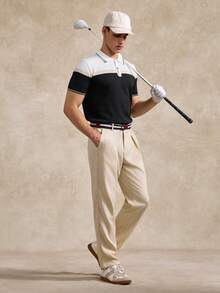 Courvante Men's Slim Fit Short Sleeve Colorblock Striped Knit Polo Shirt - Multicolor - View 8