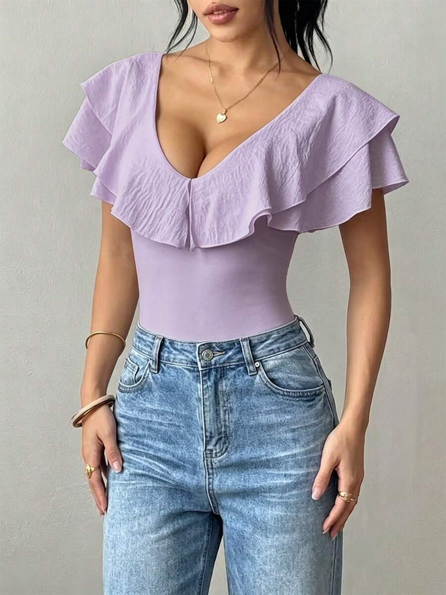 Rafferiza 女士纯色荷叶边连体衣 - 紫色 - 查看 1