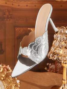 CUCCOO TILAWA Elegant Metal Pointed Women's High Heels - A Delicate Rhinestone Design With A Slip-On Design, Perfect For Parties And Formal Events, Stilettos - Silver - View 7