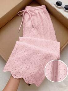 Comfortcana Plus Size Spring/Summer Embroidered White Loose Pants - Baby Pink - View 3