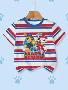 SHEIN | PAW Patrol Young Boy Contrast Color Striped Cartoon Print T-Shirt - White - View 1