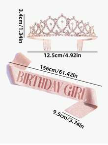 1 Set/5 Set/10 Set Set Bando Mahkota Rhinestone Tali Bahu 'Gadis Ulang Tahun' Warna Pink, Aksesoris Pesta, Perlengkapan Kembali ke Sekolah dan Hari Valentine - merah muda - View 6
