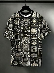 Manfinity Homme Men's Plus Size Summer Casual All-Over Print T-Shirt - Multicolor - View 4