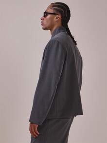 Musero Maßgeschneiderte asymmetrische Jacke mit Einzelknopf-Detail, Doppeltaschen vorne, Frühjahr/Sommer-Essentials, Co-Ord-Blazer nur - Grau - Übersicht 3