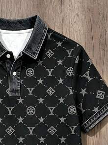 Manfinity Joysei Men's All-Over Print Casual Commute Short Sleeve Polo Shirt - Black - View 3