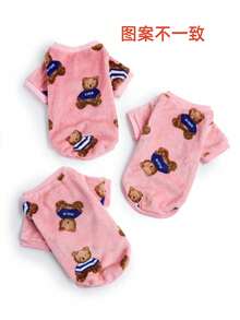 PETSIN 1pc Fleece Pink Bear Print Pet Sweatshirt Without Hat For Keeping Warm - Multicolor - View 11