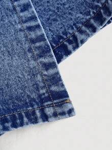 SHEIN MOD Plus Size Denim Jumpsuit, Casual Suspender Fitted Mini Blue - Dark Wash - View 5