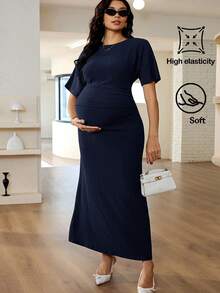 MaterniWear 孕婦純色休閒日常夏季旅行洋裝 - 藏蓝色 - 查看 2