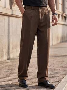 COMVAIL Plus Size Men's Solid Color Slant Pocket Seam Front Business Casual Pants, Vacation, Father's Day Gifts - Brown - View 1