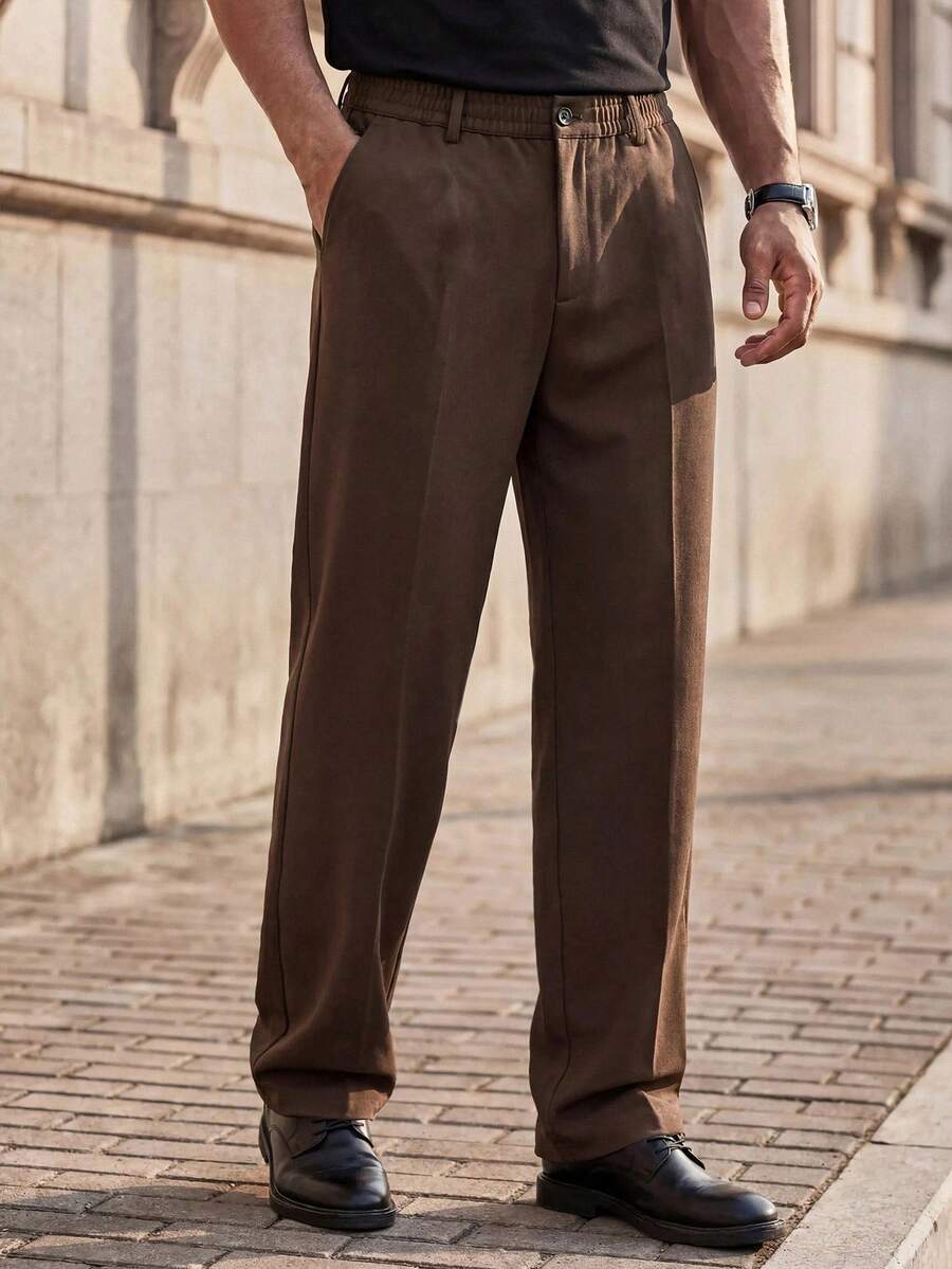 COMVAIL Plus Size Men's Solid Color Slant Pocket Seam Front Business Casual Pants, Vacation, Father's Day Gifts - Brown - View 1