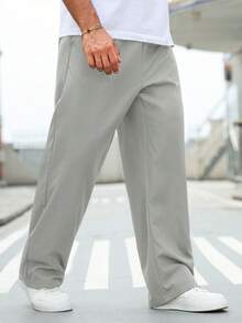 Manfinity RSRT Plus Size Men's Solid Color Straight Leg Loose Casual Long Pants - Grey - View 3